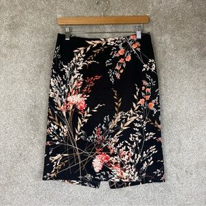Talbots Skirt Womens 4 Black Floral Pencil Back Zip Lined Knee Length- 4069